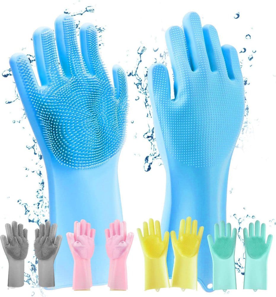Pair of Silicone Washing Full Finger Gloves For Home &amp; Kitchen (Random Colors)