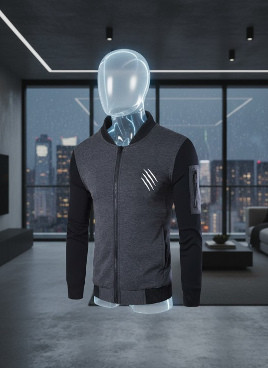 New Winter Collection Charcoal Grey Printed Zipper Jacket for Men &amp; Boys – Premium French Fleece, Smart Fit, Stylish &amp; Comfortable Winter Wear