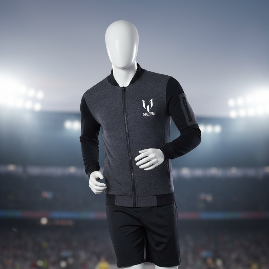 New Winter Collection Charcoal Grey Messi Printed Zipper Jacket for Men &amp; Boys – Premium French Fleece, Smart Fit, Stylish &amp; Comfortable Winter Wear