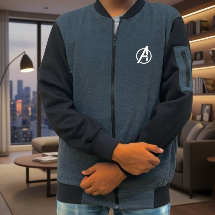 New Winter Collection Charcoal Grey Avenger Printed Zipper Jacket for Men &amp; Boys – Premium French Fleece, Stylish, Comfortable &amp; Durable Winter Wear