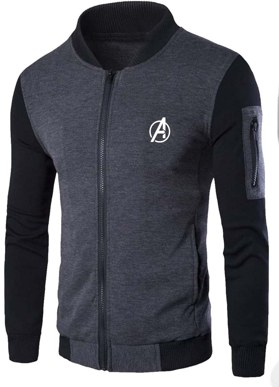 New Winter Collection Charcoal Grey Avenger Printed Zipper Jacket for Men &amp; Boys – Premium French Fleece, Stylish, Comfortable &amp; Durable Winter Wear