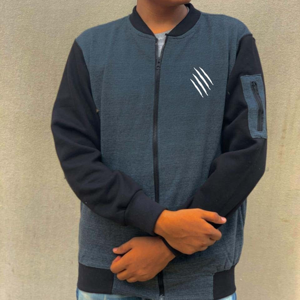 New Winter Collection Charcoal Grey Printed Zipper Jacket for Men &amp; Boys – Premium French Fleece, Smart Fit, Stylish &amp; Comfortable Winter Wear