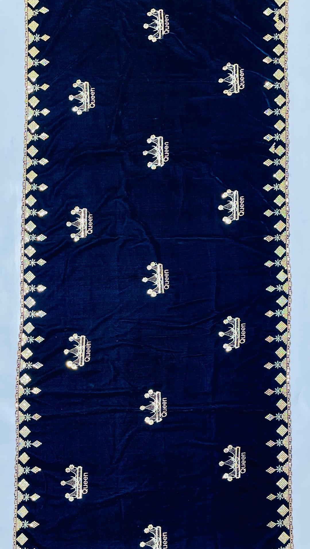Luxurious Blue Velvet Embroidered Shawl - Elegant Fashion Accessory