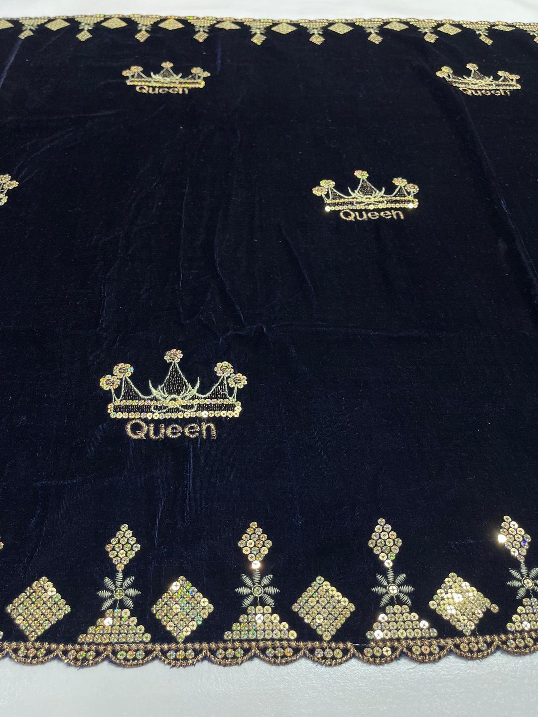 Luxurious Blue Velvet Embroidered Shawl - Elegant Fashion Accessory