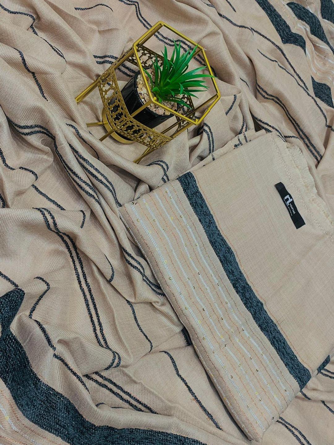 Women's Wool Velvet Embroidered Border Shawl - 1 Pc