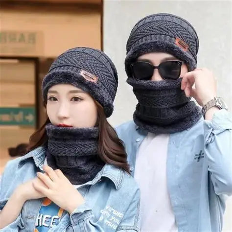 Head &amp; Neck Cap Beanies Combo - woolen winter beanie cap with neck warmer muffler for men and women