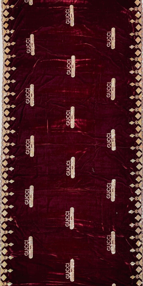 Luxurious Blue Velvet Embroidered Shawl - Elegant Fashion Accessory