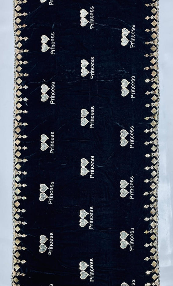 Luxurious Blue Velvet Embroidered Shawl - Elegant Fashion Accessory