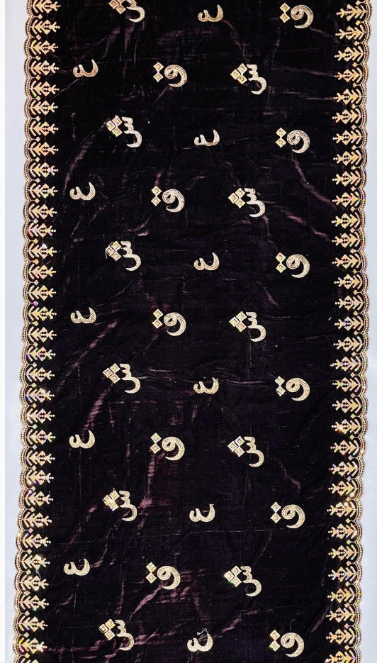 Luxurious Blue Velvet Embroidered Shawl - Elegant Fashion Accessory