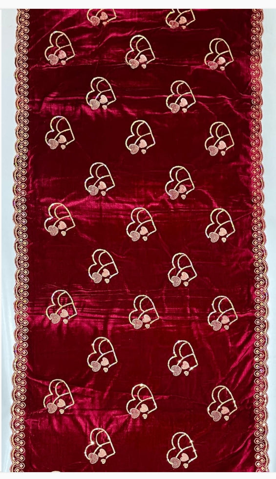 Luxurious Blue Velvet Embroidered Shawl - Elegant Fashion Accessory