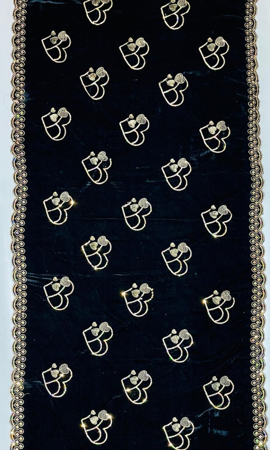 Luxurious Blue Velvet Embroidered Shawl - Elegant Fashion Accessory