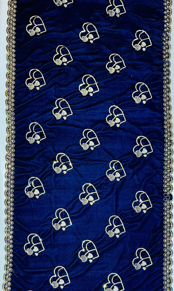 Luxurious Blue Velvet Embroidered Shawl - Elegant Fashion Accessory