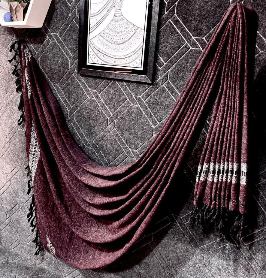 Luxurious Velvet Shawl - 1 Pc Plain Beige Wrap