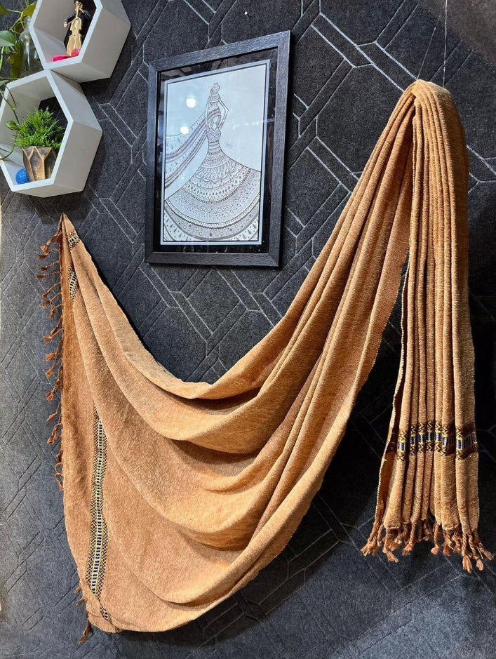 Luxurious Velvet Shawl - 1 Pc Plain Beige Wrap