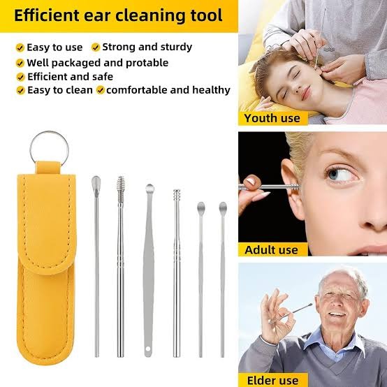 Pack off 6  Ear Pick with Storage Bag Dig Ear Wax Remover Cleaner Care Portable Travel Kit Cleaner Spoon