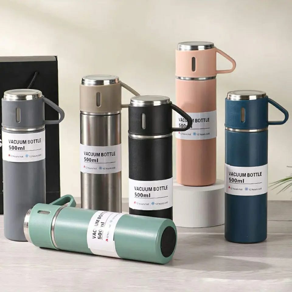 Vacuum flask bottle &amp; Cup Stainless Steel Vacuum Flask Set (Random Color)