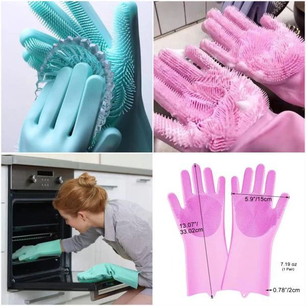 Pair of Silicone Washing Full Finger Gloves For Home &amp; Kitchen (Random Colors)
