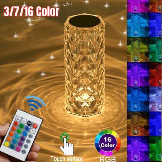 16 Colors Diamond Rose Crystal Touch Lamp Bedside Acrylic Usb Rechargeable Table Lamp - With Remote