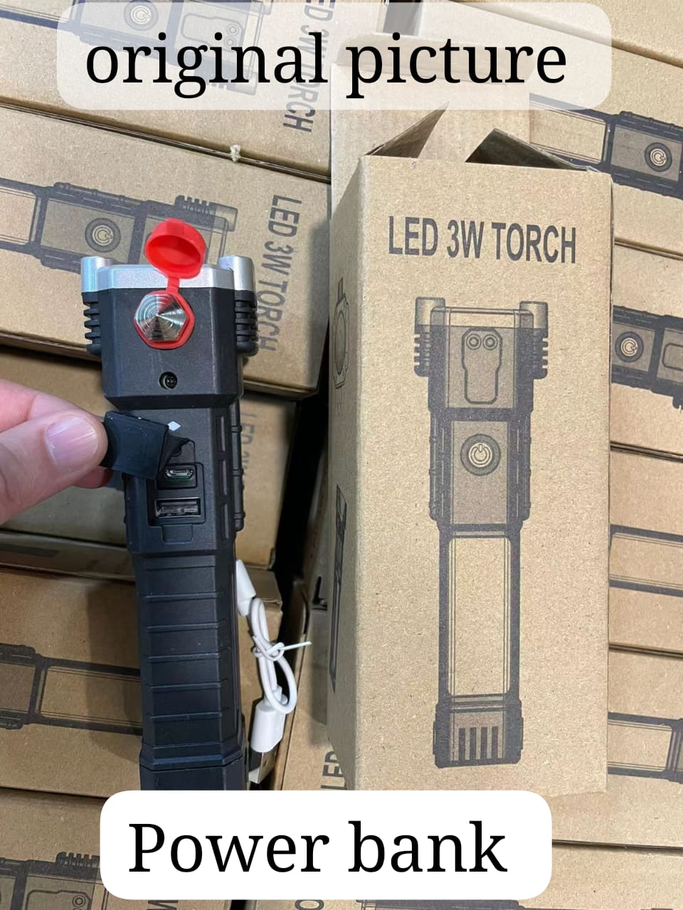 High-power Led Torch Light Rechargeable Flashlight And Multifunctional Tactical Hammer &amp; Power Bank To Charge the Phone With Box (random Color)