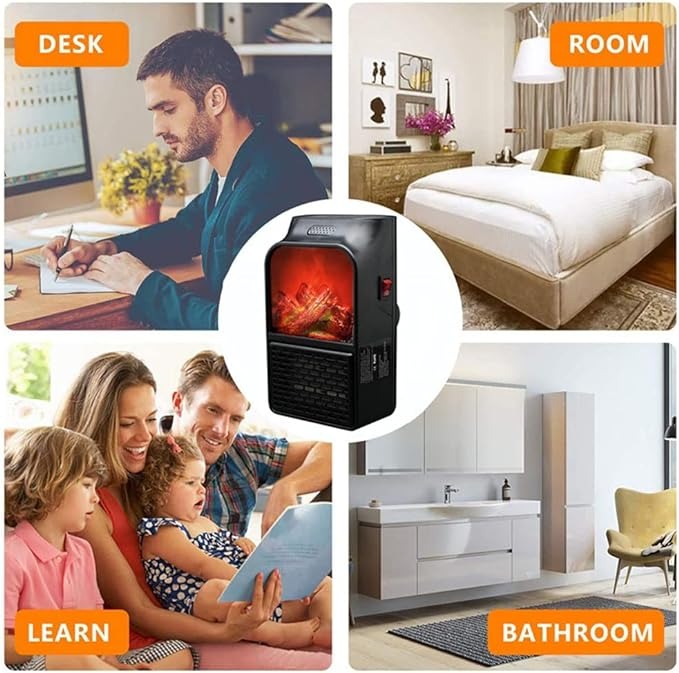 Flame Heater 1000W – Portable Electric Plug-in Room Heater with Flame Effect &amp; Remote Control