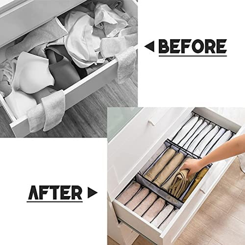7 Grid Non-Woven Clothes Organizer for Wardrobe – Foldable Storage Box, Milky White, 75 GSM (18x9x9 in)